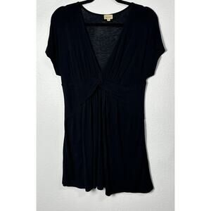 Ella Moss Women’s Black Short Sleeve Deep V-Neck Knit Top Stretch Size Medium